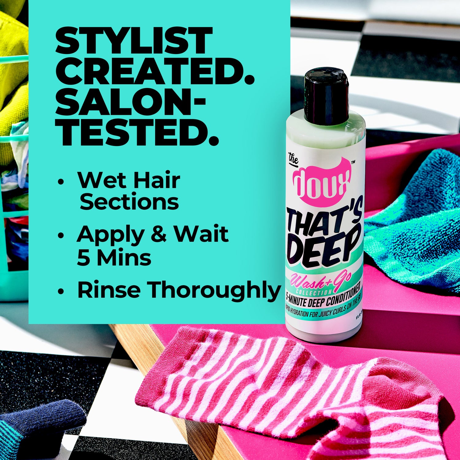 a bottle of shampoo and socks