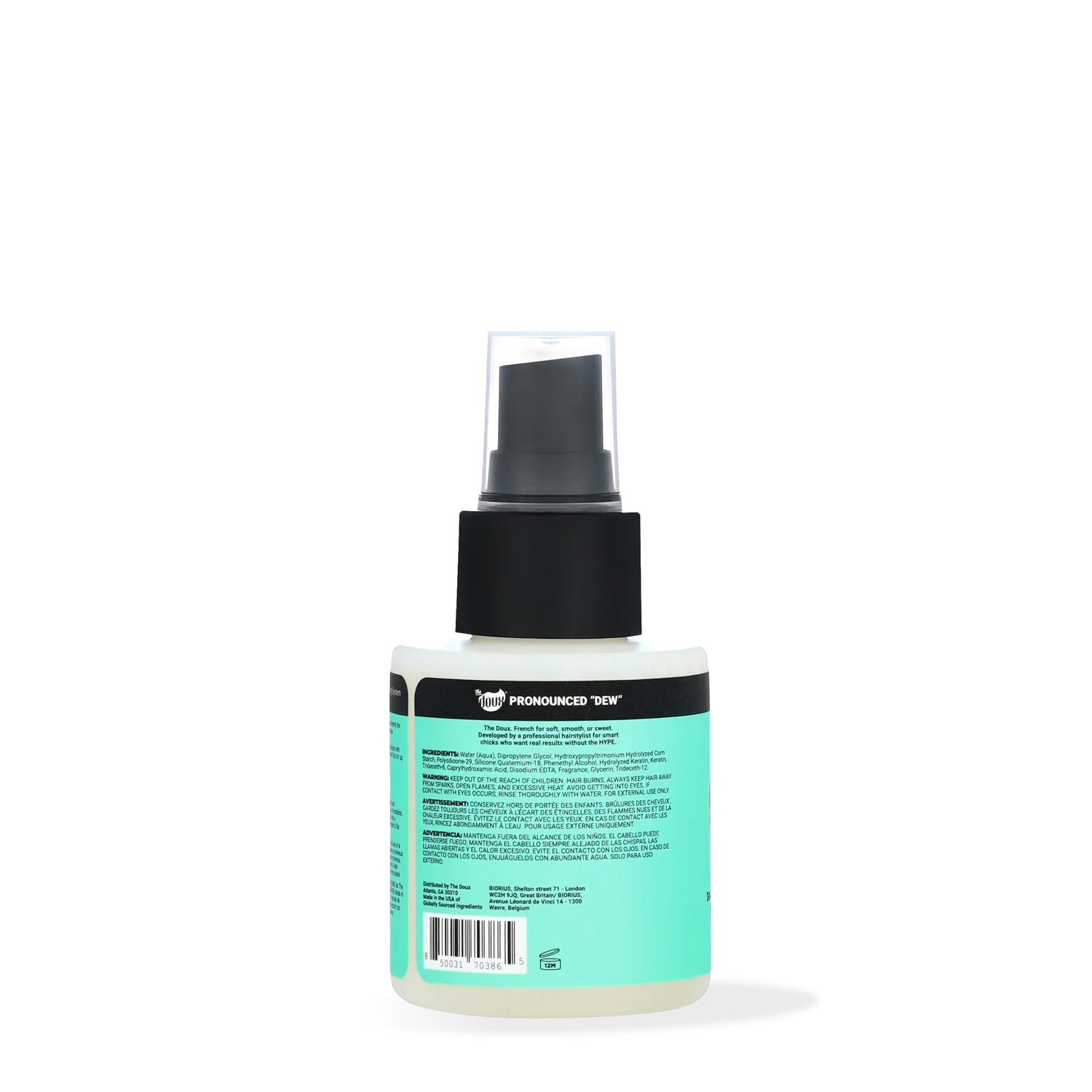 a white bottle with a black lid