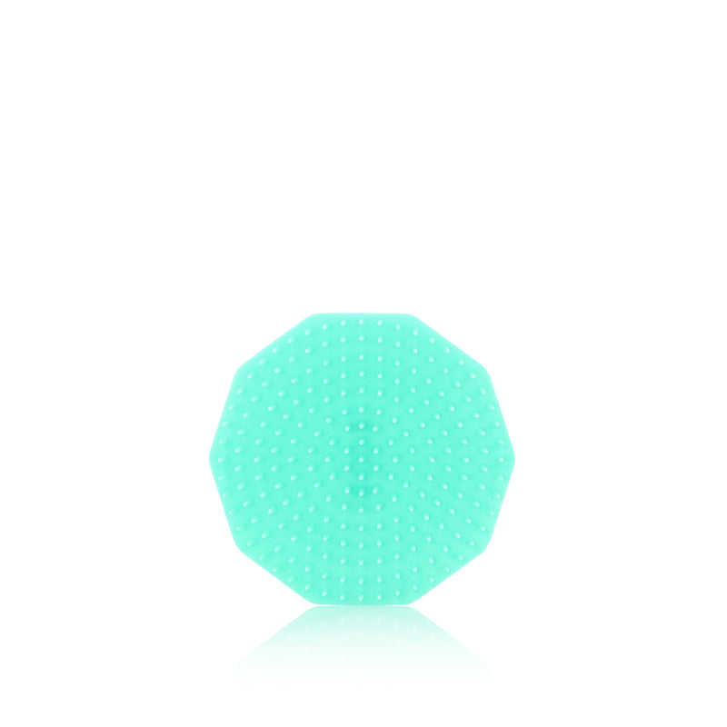 A palm-sized smoothing brush with a unique geometric design, predominantly in a light blue color.

