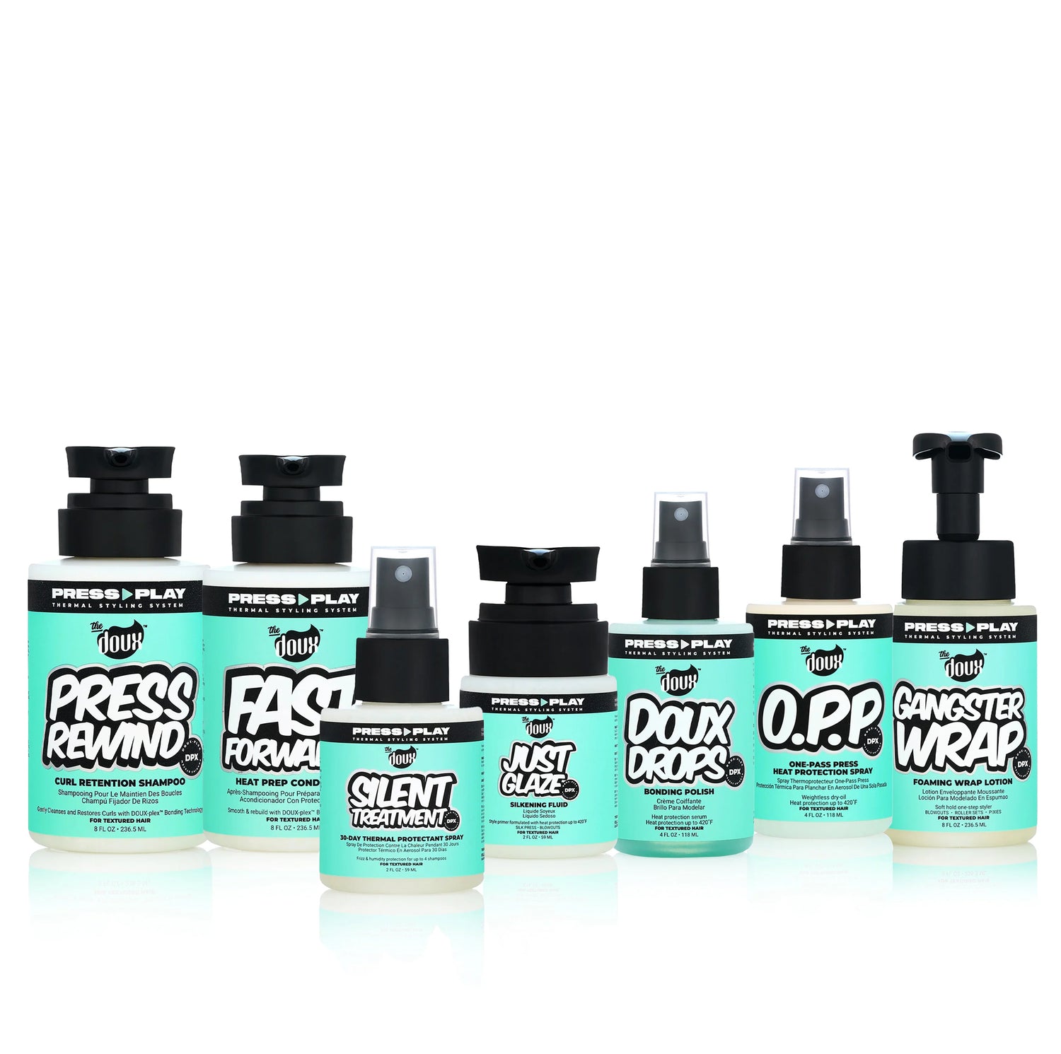 a group of bottles with black caps